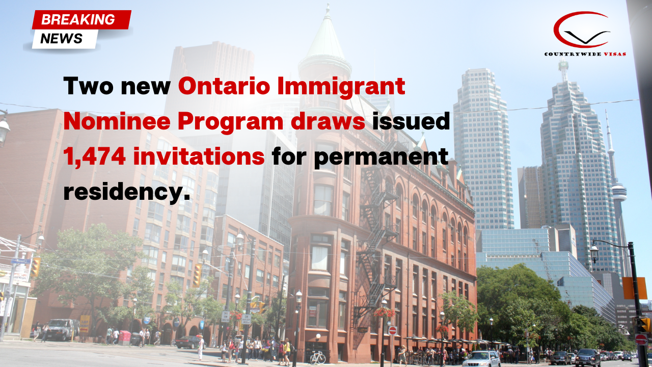 Two new Ontario Immigrant Nominee Program draws issued 1,474 invitations for permanent residency.